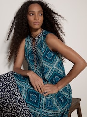 Apricot Blue Geometric Patchwork Tiered Midi Dress - Image 3 of 4