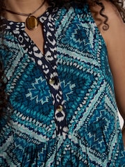 Apricot Blue Geometric Patchwork Tiered Midi Dress - Image 4 of 4