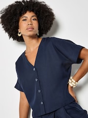 Apricot Blue Lightweight V-neck Blouse - Image 2 of 4