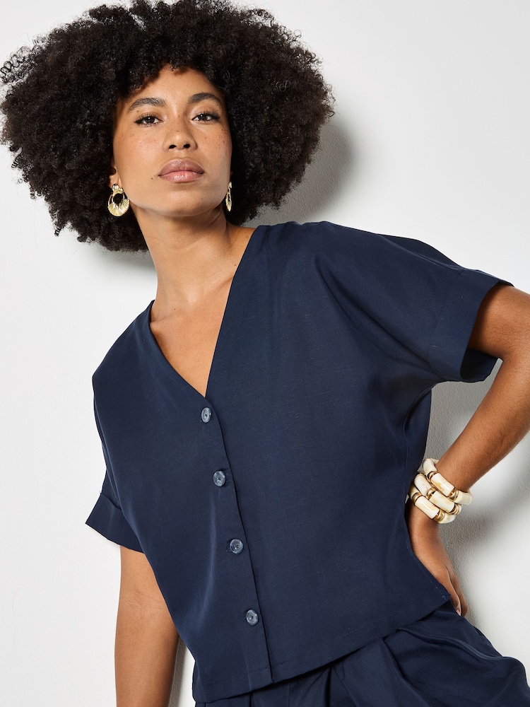 Apricot Blue Lightweight V-neck Blouse - Image 2 of 4 Apricot Blue Lightweight V-neck Blouse - Image 2 of 4