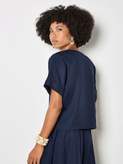 Apricot Blue Lightweight V-neck Blouse - Image 3 of 4