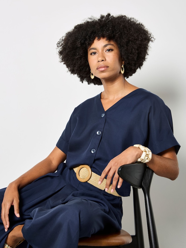 Apricot Blue Lightweight V-neck Blouse - Image 4 of 4 Apricot Blue Lightweight V-neck Blouse - Image 4 of 4