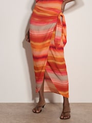 Apricot Watercolour Stripe Wrap Midi Skirt - Bild 1 von 4