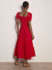 Apricot Red Cotton Tiered Milkmaid Midi Dress - Image 4 of 5