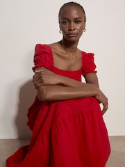 Apricot Red Cotton Tiered Milkmaid Midi Dress - Image 5 of 5