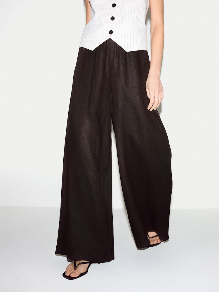 Jigsaw Brown Linen Wide Leg Palazzo Trousers - Image 1 of 5