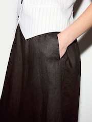 Jigsaw Brown Linen Wide Leg Palazzo Trousers - Image 2 of 5