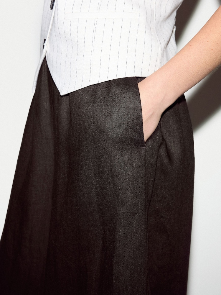 Jigsaw Brown Linen Wide Leg Palazzo Trousers - Image 2 of 5