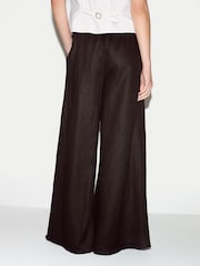 Jigsaw Brown Linen Wide Leg Palazzo Trousers - Image 4 of 5