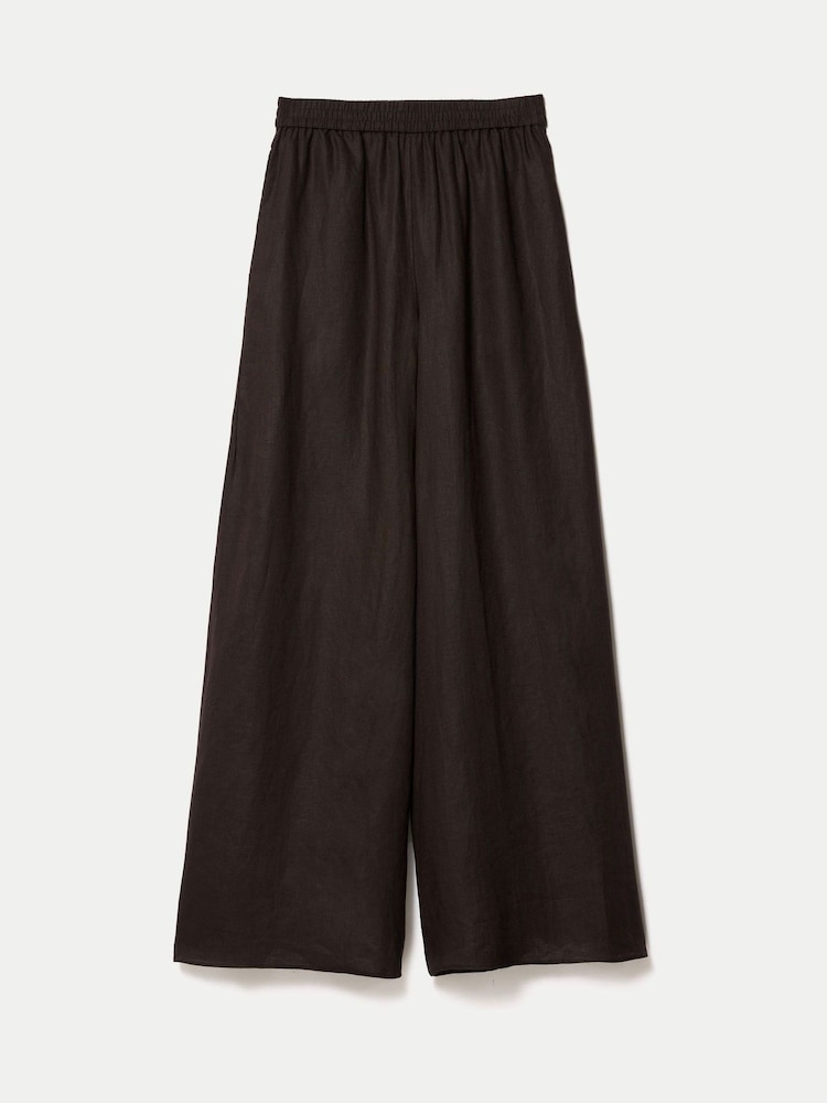 Jigsaw Brown Linen Wide Leg Palazzo Trousers - Image 5 of 5