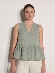 Apricot Green Floral Embroidered Peplum Top - Image 1 of 4
