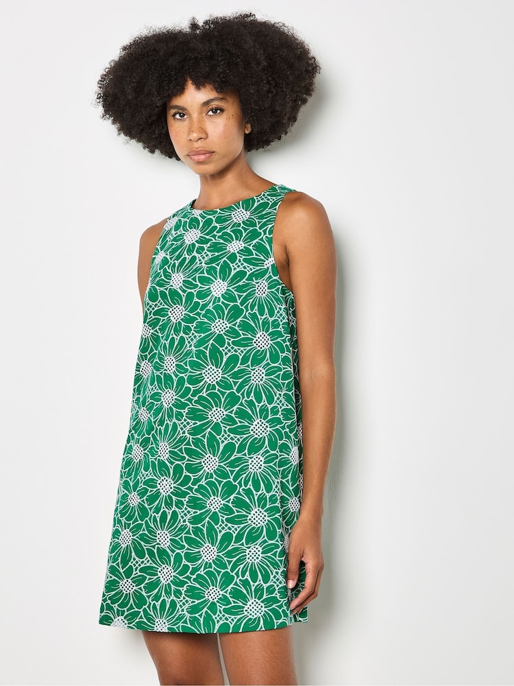 Apricot Green Floral Embroidered Shift Mini Dress - Image 1 of 4 Apricot Green Floral Embroidered Shift Mini Dress - Image 1 of 4