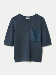 Jigsaw Blue Linen Silk Pocket T-Shirt - Image 6 of 6