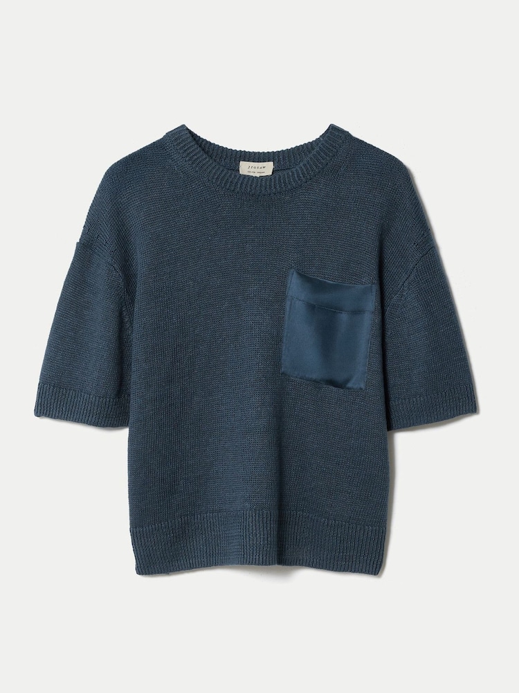 Jigsaw Blue Linen Silk Pocket T-Shirt - Image 6 of 6