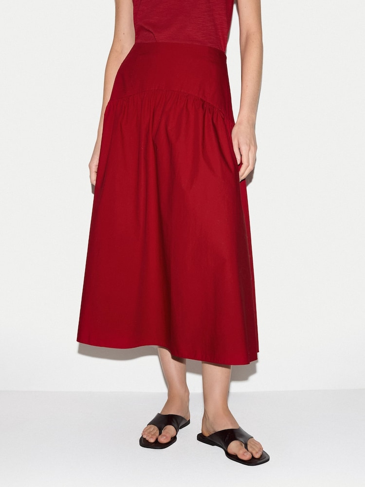 Jigsaw Red Cotton Poplin Midi Skirt - Image 1 of 5