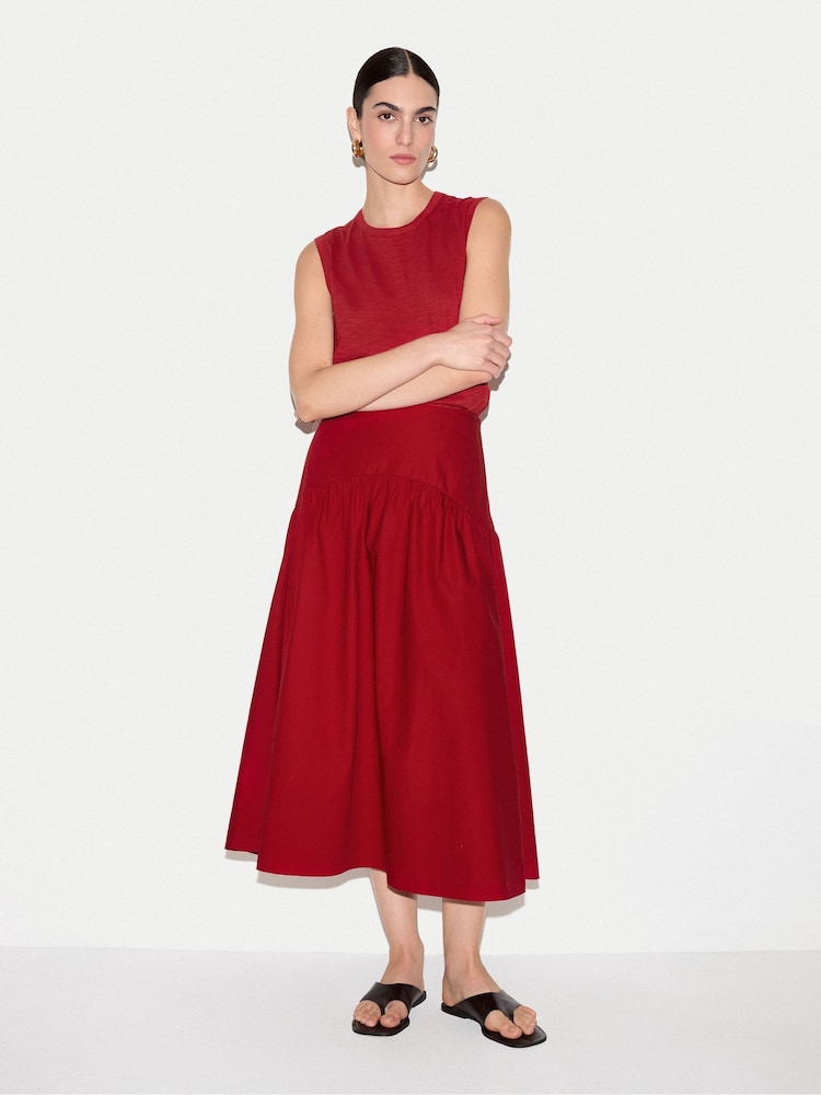 Jigsaw Red Cotton Poplin Midi Skirt - Image 2 of 5