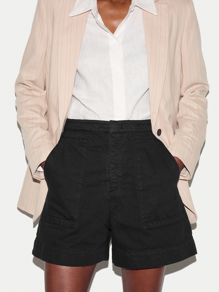 Jigsaw Black Denim Patch Pocket Shorts - Image 2 of 4 Jigsaw Black Denim Patch Pocket Shorts - Image 2 of 4