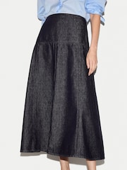 Jigsaw Blue Denim Flared Midi Skirt - Image 2 of 5