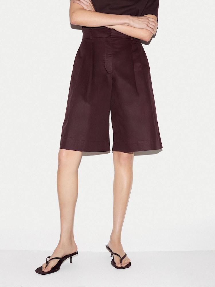 Jigsaw Purple Cotton Double Pleated Shorts - Image 1 of 5 Jigsaw Purple Cotton Double Pleated Shorts - Image 1 of 5