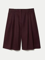 Jigsaw Purple Cotton Double Pleated Shorts - Image 5 of 5