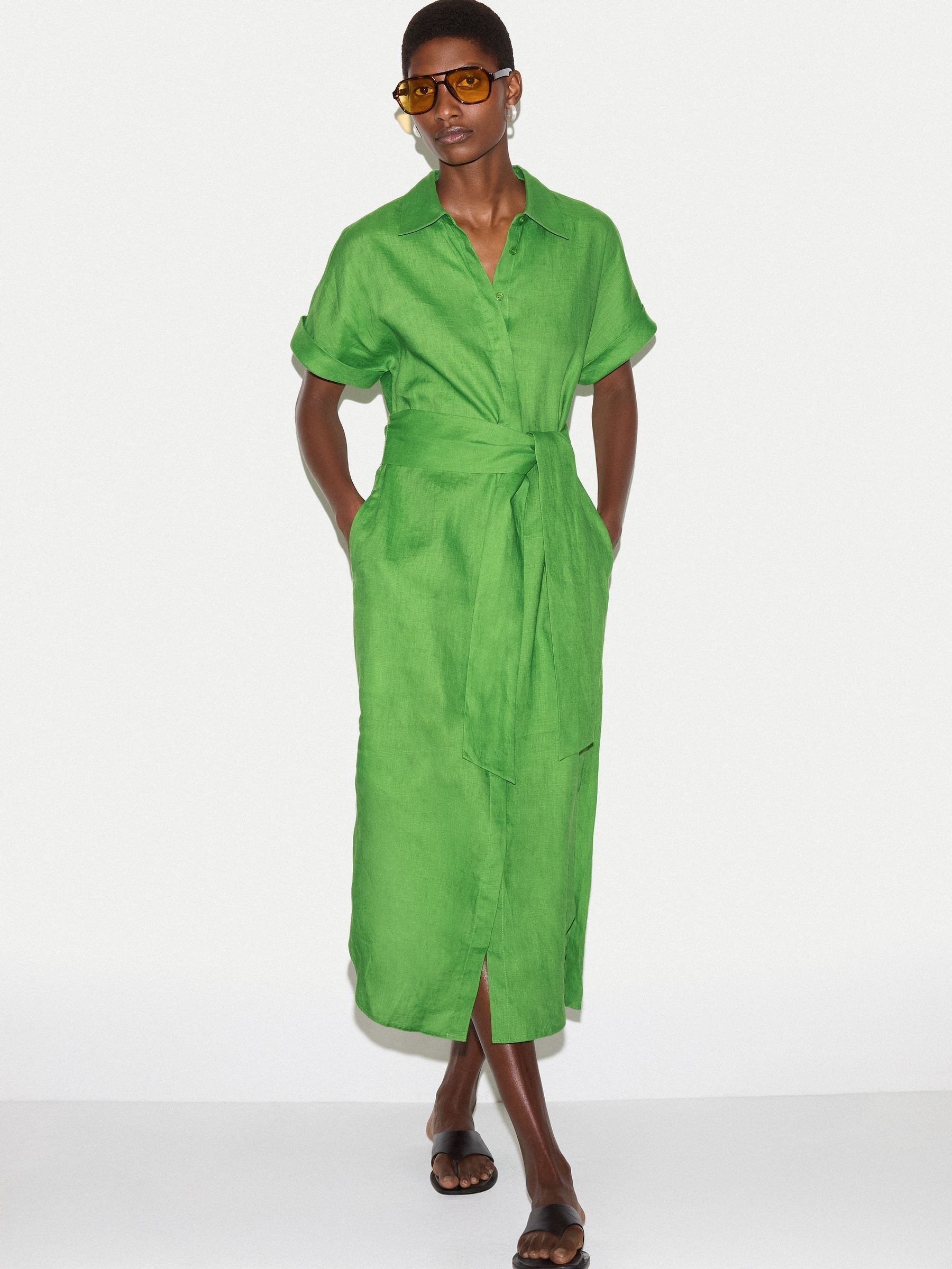 Buy Jigsaw Green Linen Midi Shirt Dress from the Next UK online shop