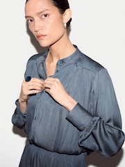 Jigsaw Blue Satin Pleated Top - Image 1 of 6
