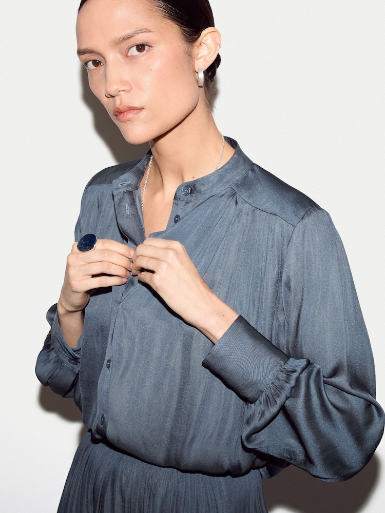 Jigsaw Blue Satin Pleated Top - Image 1 of 6