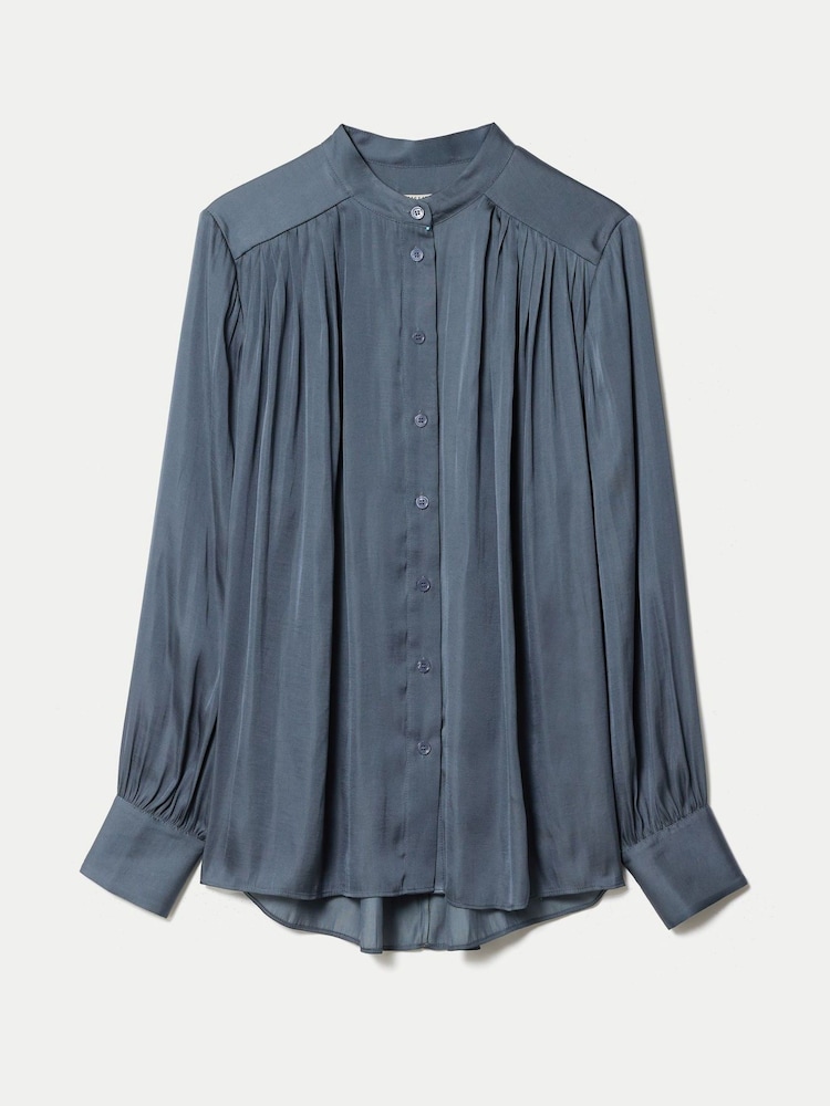 Jigsaw Blue Satin Pleated Top - Image 6 of 6
