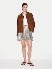 Jigsaw Brown Mara Linen Checked Shorts - Image 3 of 5