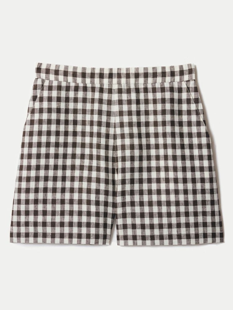 Jigsaw Brown Mara Linen Checked Shorts - Image 5 of 5