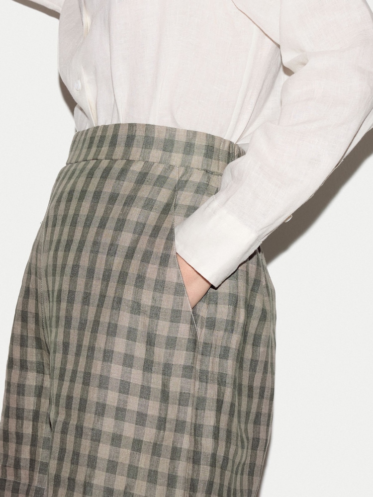 Jigsaw Green Mara Linen Checked Shorts - Image 2 of 6
