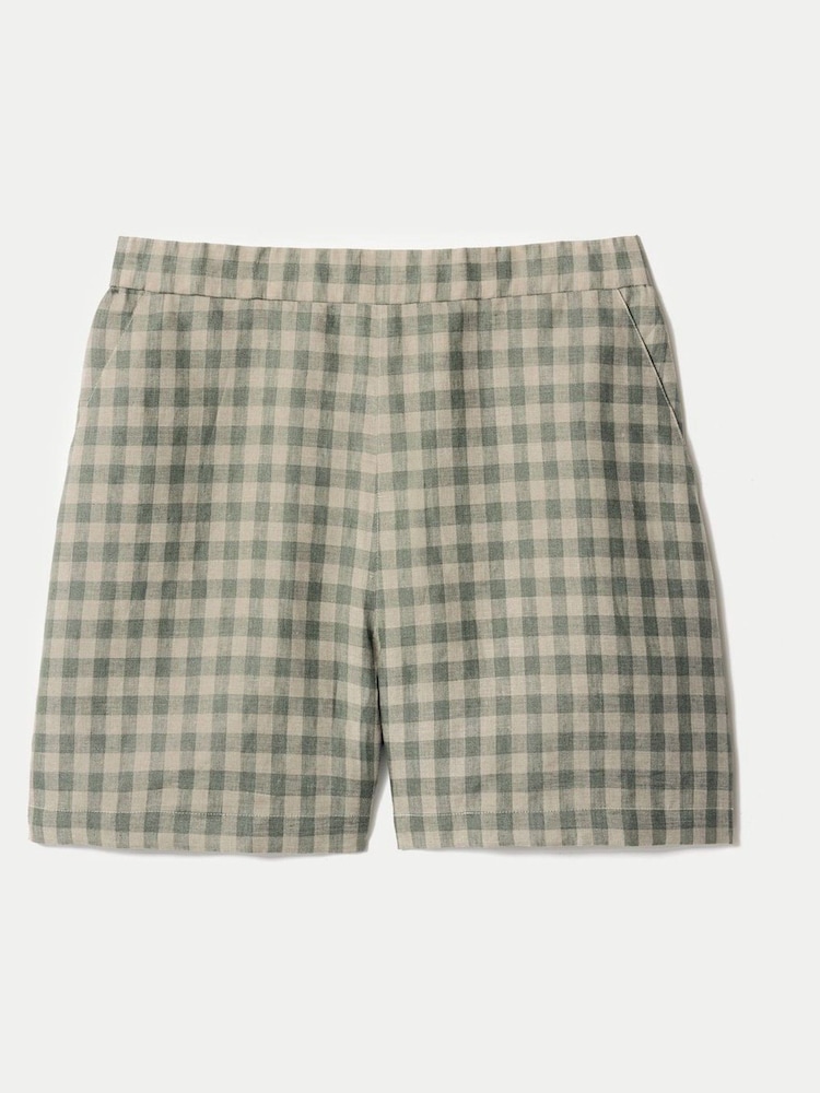 Jigsaw Green Mara Linen Checked Shorts - Image 6 of 6