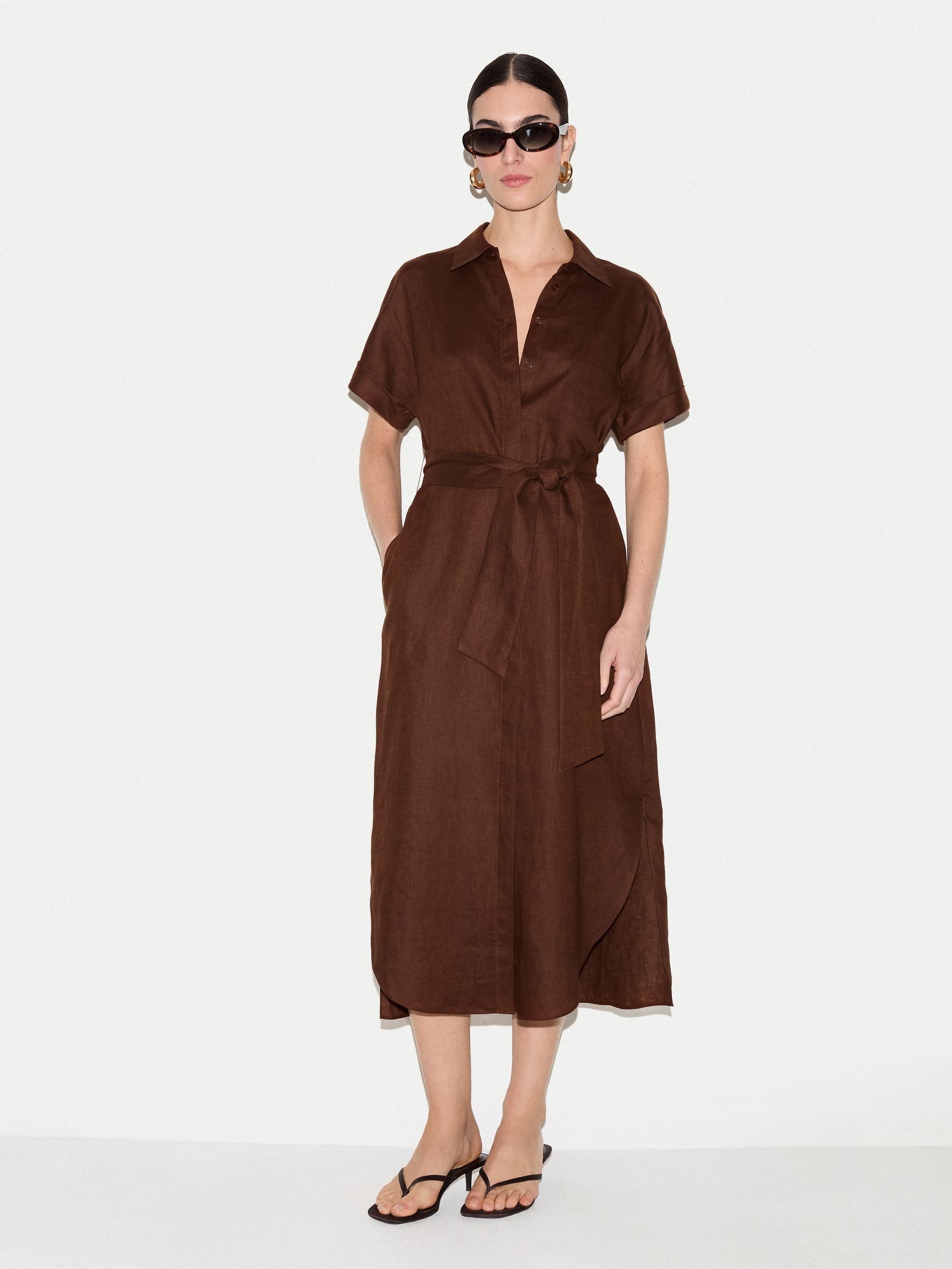 Buy Jigsaw Brown Linen Midi Shirt Dress from Next USA