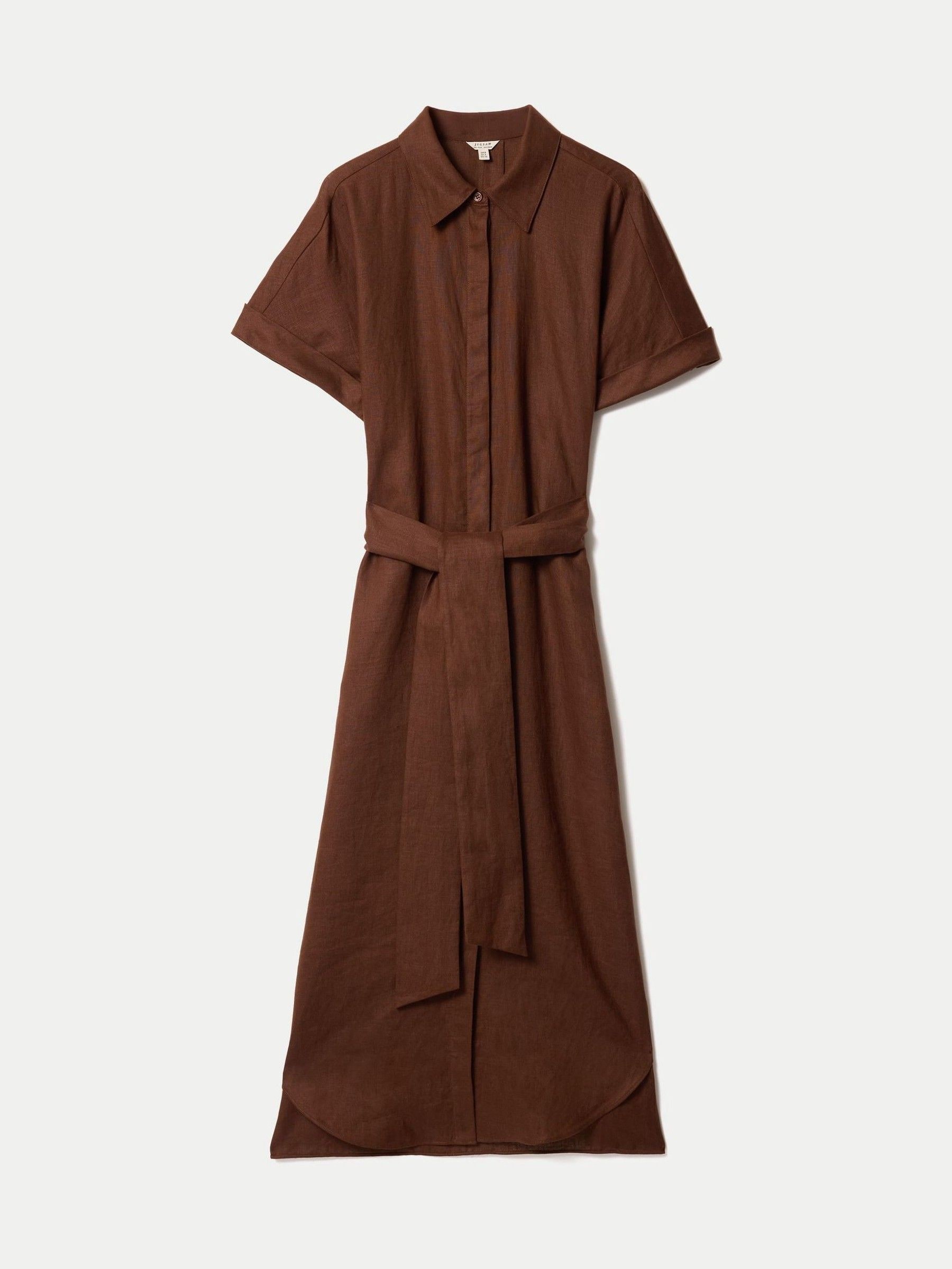 Womens Jigsaw Brown Linen Midi Shirt Dress US 6