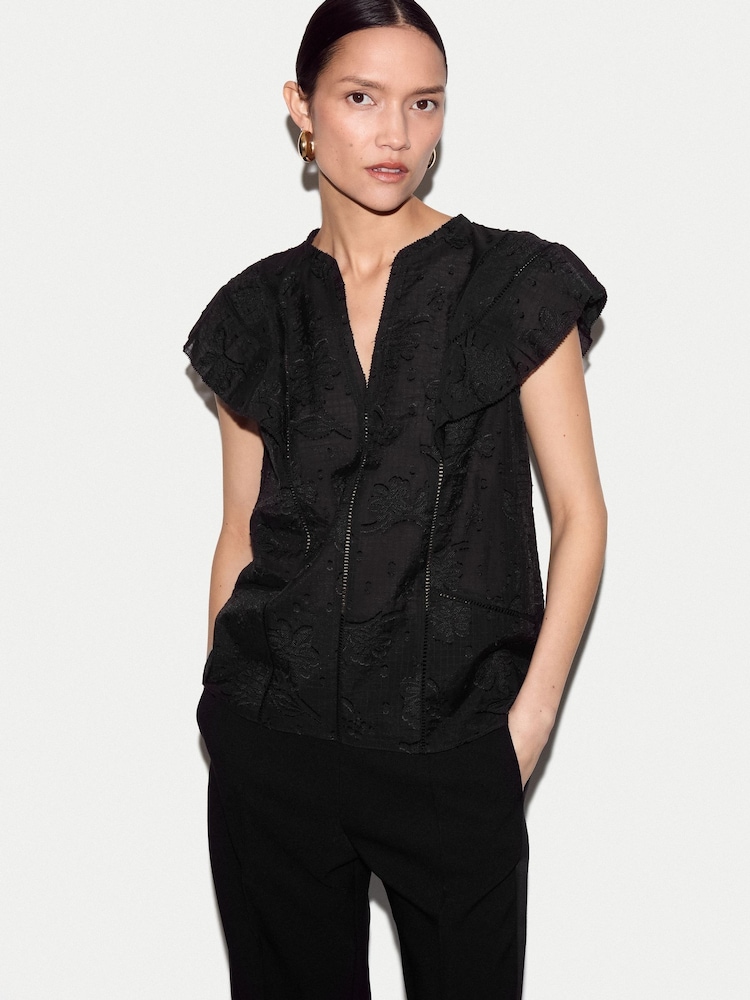 Jigsaw Black Floral Jacquard Top - Image 1 of 5