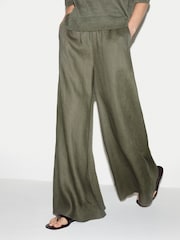 Jigsaw Green Linen Wide Leg Palazzo Trousers - Image 1 of 6