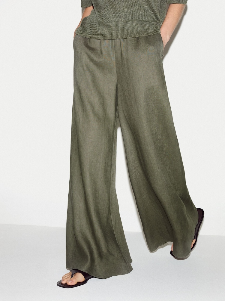 Jigsaw Green Linen Wide Leg Palazzo Trousers - Image 1 of 6