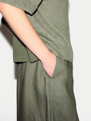 Jigsaw Green Linen Wide Leg Palazzo Trousers - Image 2 of 6