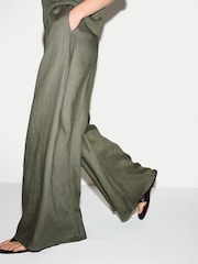 Jigsaw Green Linen Wide Leg Palazzo Trousers - Image 3 of 6