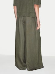 Jigsaw Green Linen Wide Leg Palazzo Trousers - Image 4 of 6