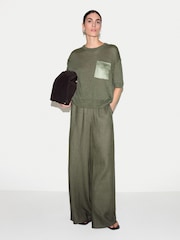 Jigsaw Green Linen Wide Leg Palazzo Trousers - Image 5 of 6