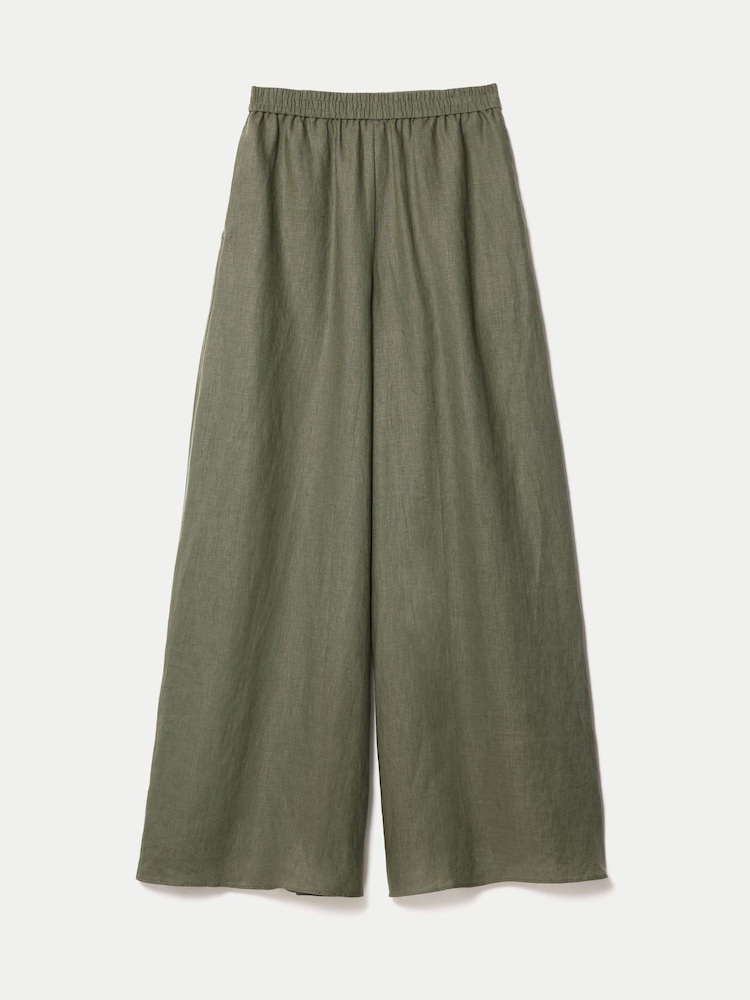 Jigsaw Green Linen Wide Leg Palazzo Trousers - Image 6 of 6