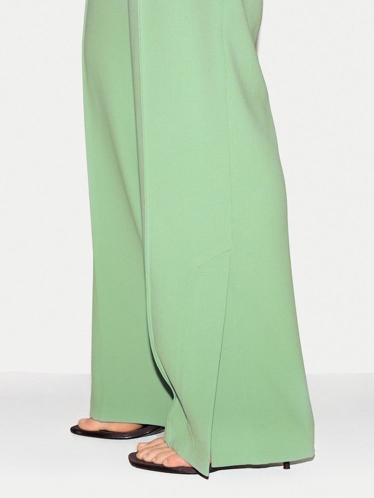 Jigsaw Green Crepe Split Hem Trousers - Image 2 of 6 Jigsaw Green Crepe Split Hem Trousers - Image 2 of 6