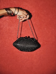 Rockett St George Black Sparkle Lips-Shaped Clutch - Image 4 of 4