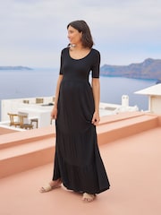Seraphine Black Maternity Tiered Midi Dress with Nursing - Image 5 of 9