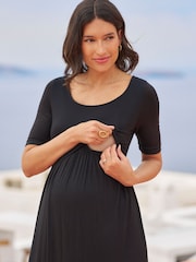 Seraphine Black Maternity Tiered Midi Dress with Nursing - Image 7 of 9