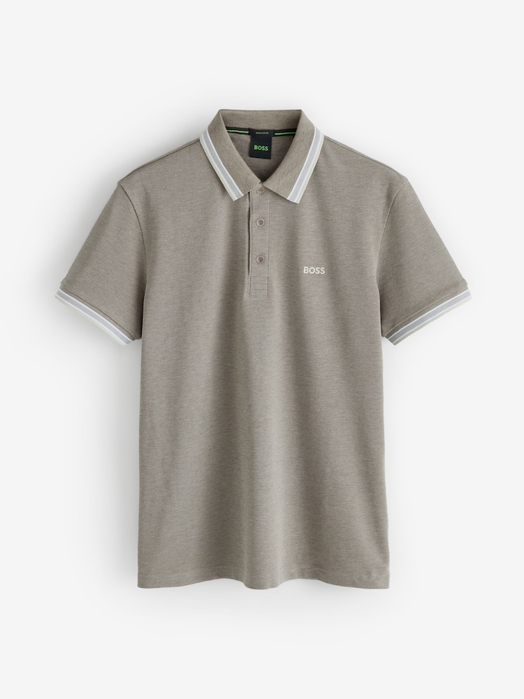 BOSS Beige Regular-Fit Paddy Tipped Collar Polo Shirt - Image 1 of 1