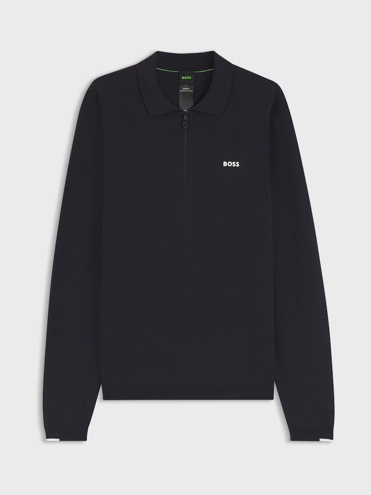 BOSS Blue Long Sleeve Regular Fit Ever Zip Neck Polo Shirt - Image 1 of 1 BOSS Blue Long Sleeve Regular Fit Ever Zip Neck Polo Shirt - Image 1 of 1