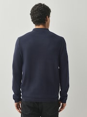 BOSS Navy Long Sleeve Regular Fit Ever Zip Neck Polo Shirt - Image 2 of 4