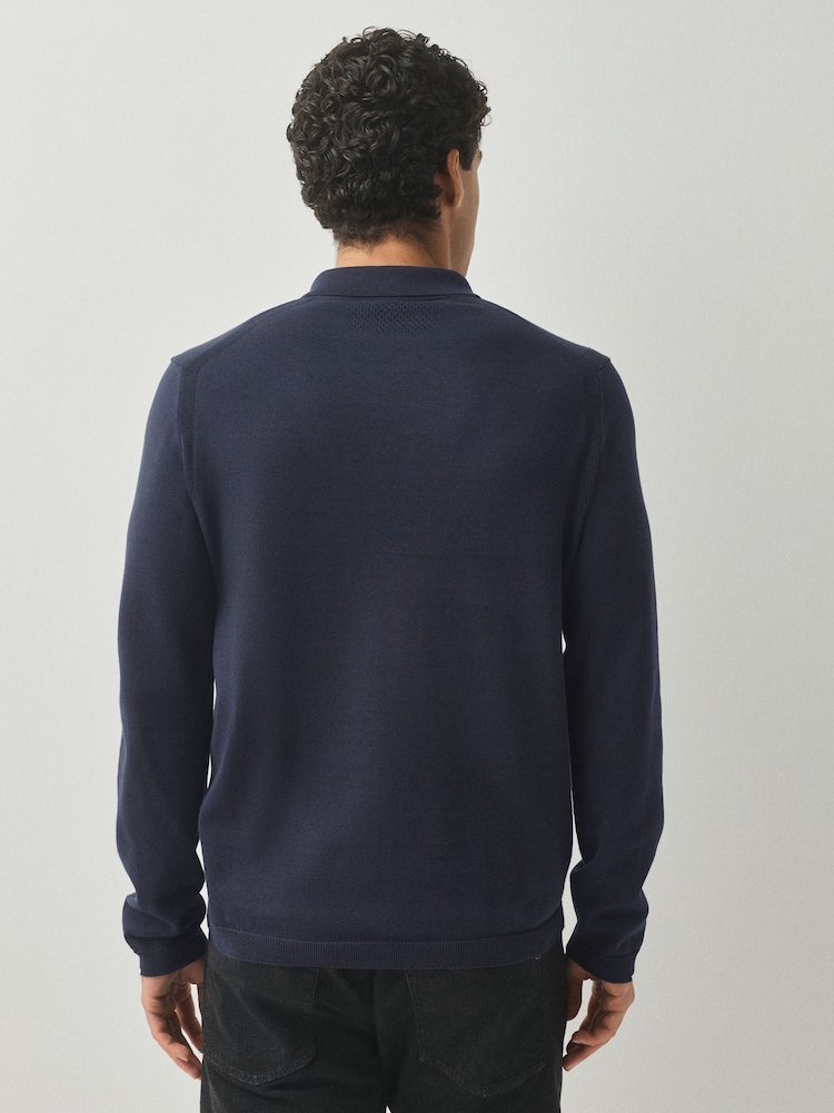 BOSS Navy Long Sleeve Regular Fit Ever Zip Neck Polo Shirt - Image 2 of 4 BOSS Navy Long Sleeve Regular Fit Ever Zip Neck Polo Shirt - Image 2 of 4